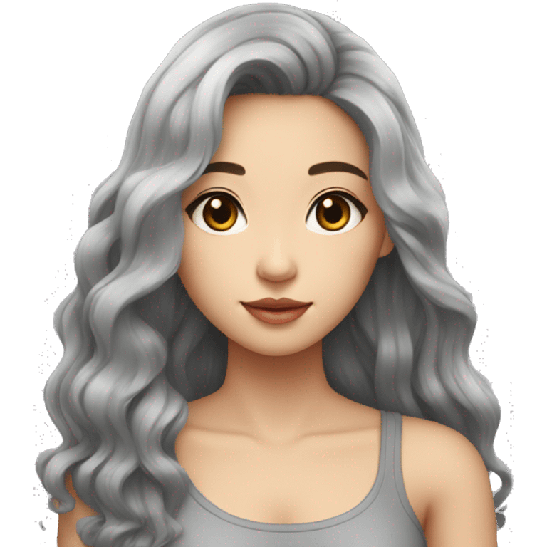 taiwanese girl with long black wavy hair with gray eyes in a crop top emoji