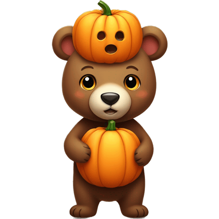 a cute little bear with a little pumpkin on his head emoji