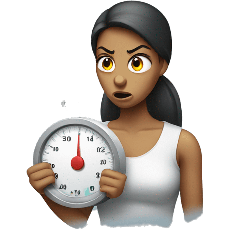 angry woman holding a bathroom scale emoji