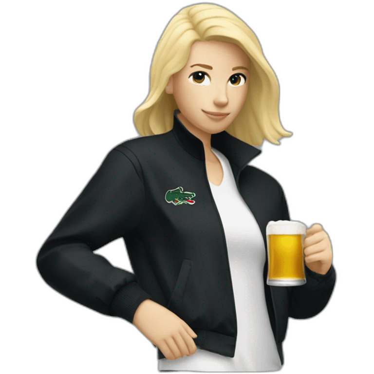 Lacoste blond friends woman drinking beer with black windbreaker emoji