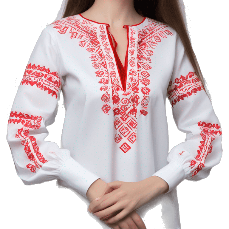 Long sleeve Blouse vyshyvanka, white with red embodiary on sleeves emoji