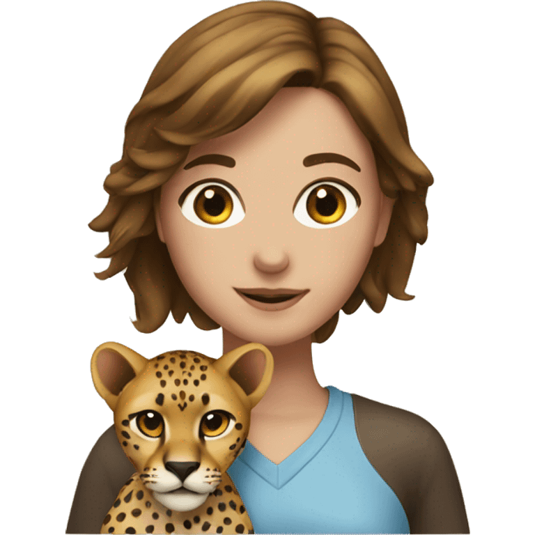 girl with brown hair with a cheetah emoji