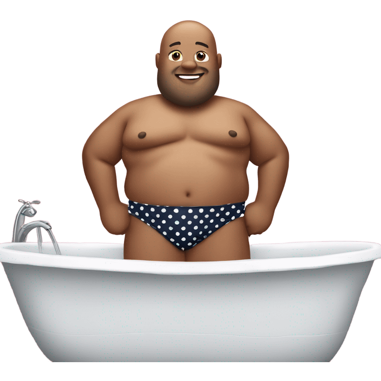 Fat bald guy wearing polka dot bikini in bath emoji