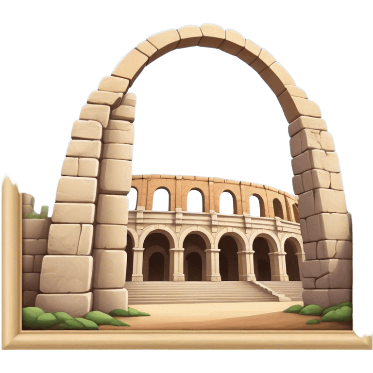 Cinematic Realistic Pula Arena Landmark Emoji, presenting the grand Roman amphitheater with towering stone arches. emoji