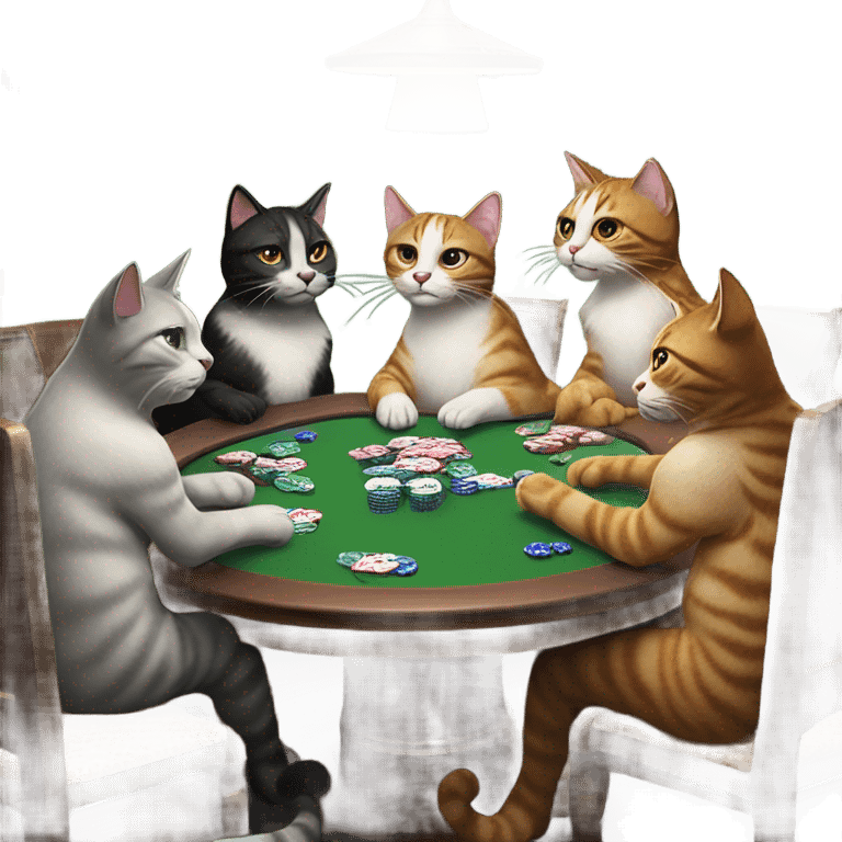 Cats playing poker smoking weed. Millions worth of chips emoji