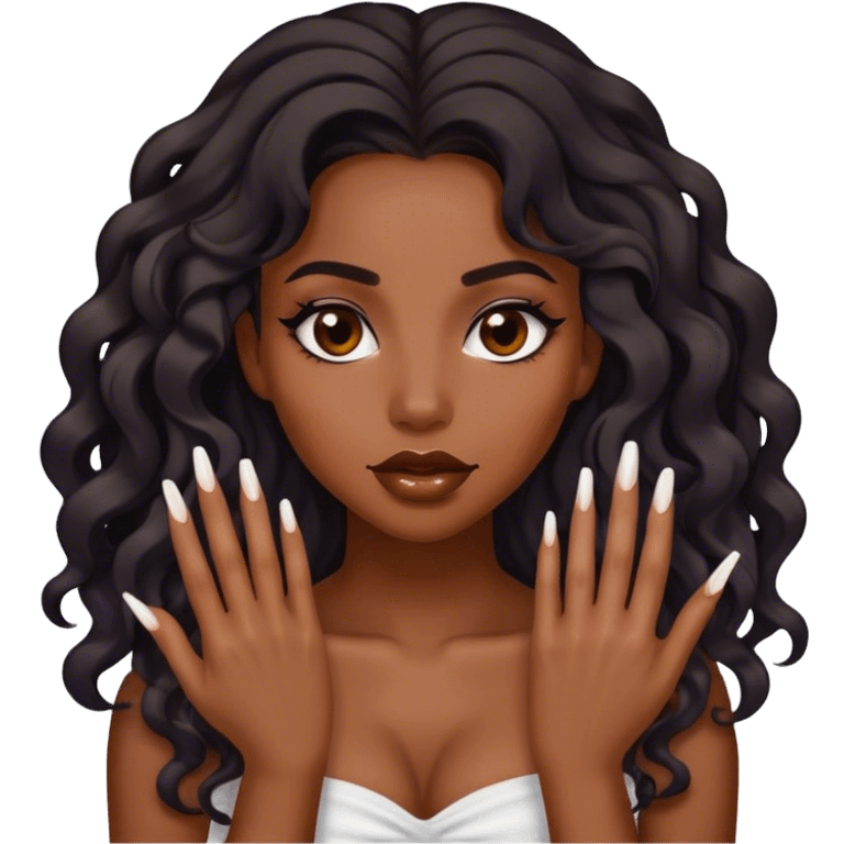 Baddie black girl long wavy hair with long nails emoji