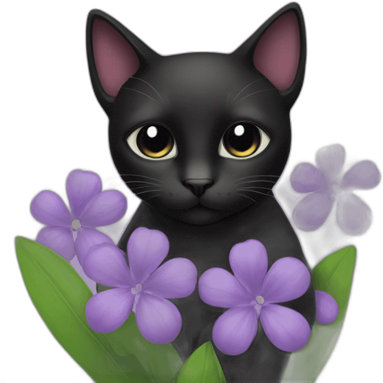 Black cat in the shape of lilac flower emoji