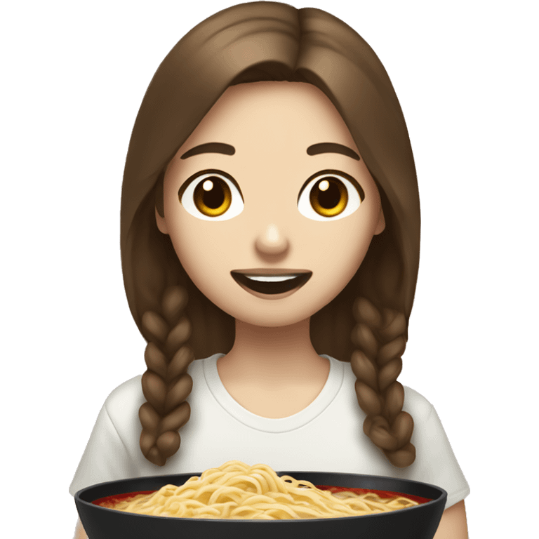 Brown hair girl white skin eating ramen  emoji