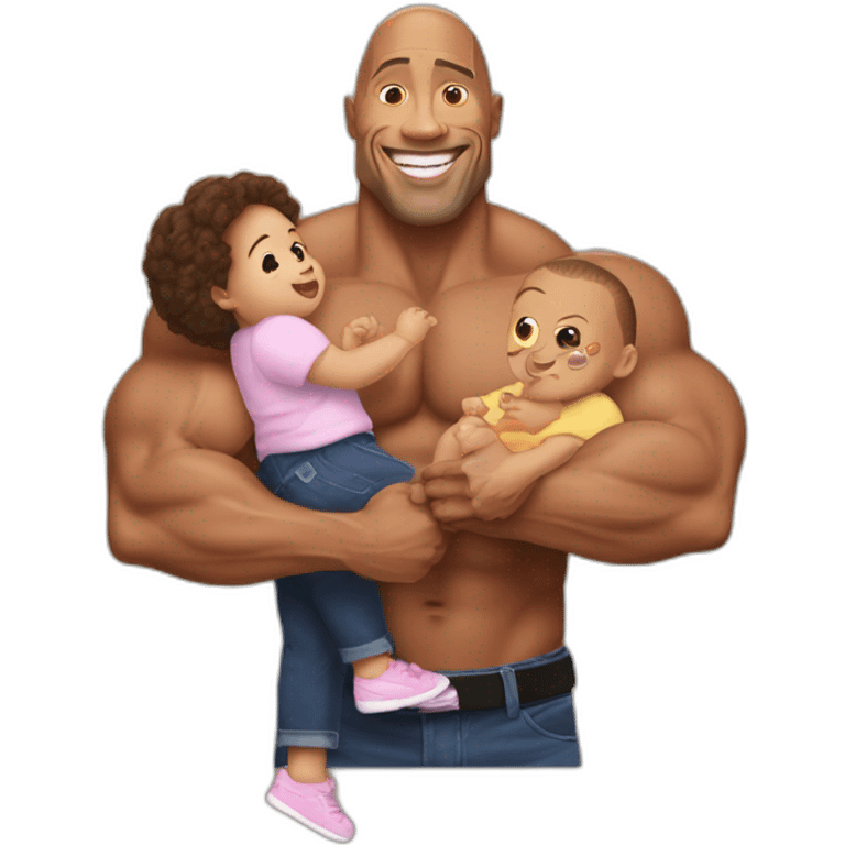 Dwayne Johnson avec un bébé et une bierre et  danse emoji