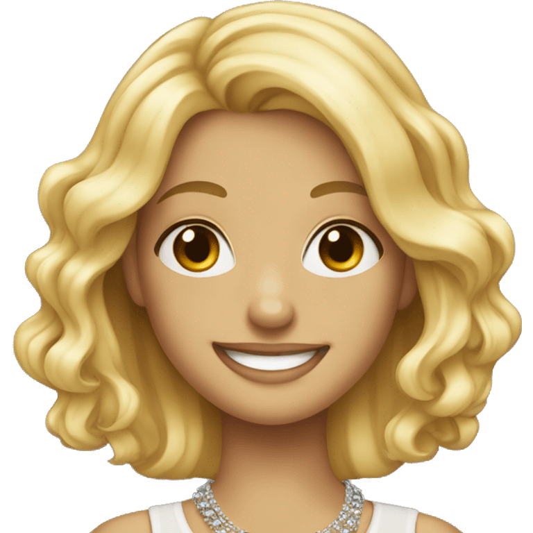 blonde girl smiling with jewelry emoji