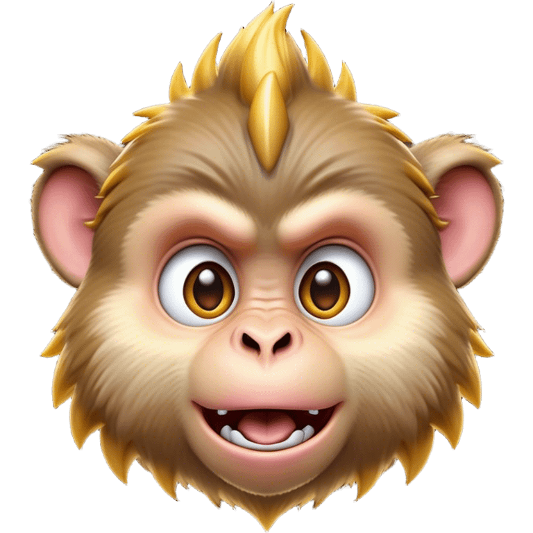 Cinematic Comical Macaque Portrait Emoji, Head tilted dramatically with an exaggerated, shocked expression and a raised eyebrow, featuring a lively, nimble build with spiky fur and wide, comically expressive eyes, Simplified yet hilariously animated features, highly detailed, glowing with a slightly sassy, vibrant glow, high shine, dramatic yet playful, stylized with an air of cheeky primate attitude, soft glowing outline, capturing the essence of a meme-worthy macaque that looks ready to deliver a playful side-eye into viral fame! emoji