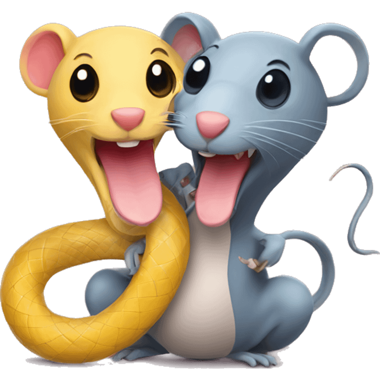 a rat and a snake with a heart between them emoji