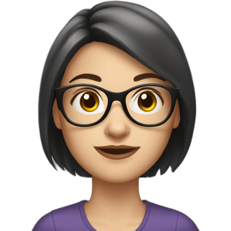 A young white woman with very dark brown smooth hair and glasses emoji