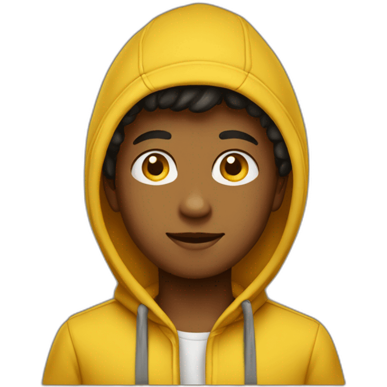 A beautiful, brown boy He wears a yellow hoodie with a hat emoji