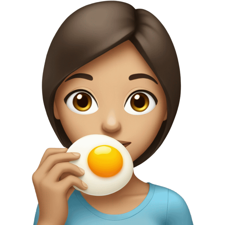 a brunnete girl with blue eyes and tan skin eating a raw egg emoji