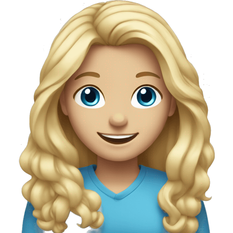 smiling girl with long blonde hair and blue eyes  emoji