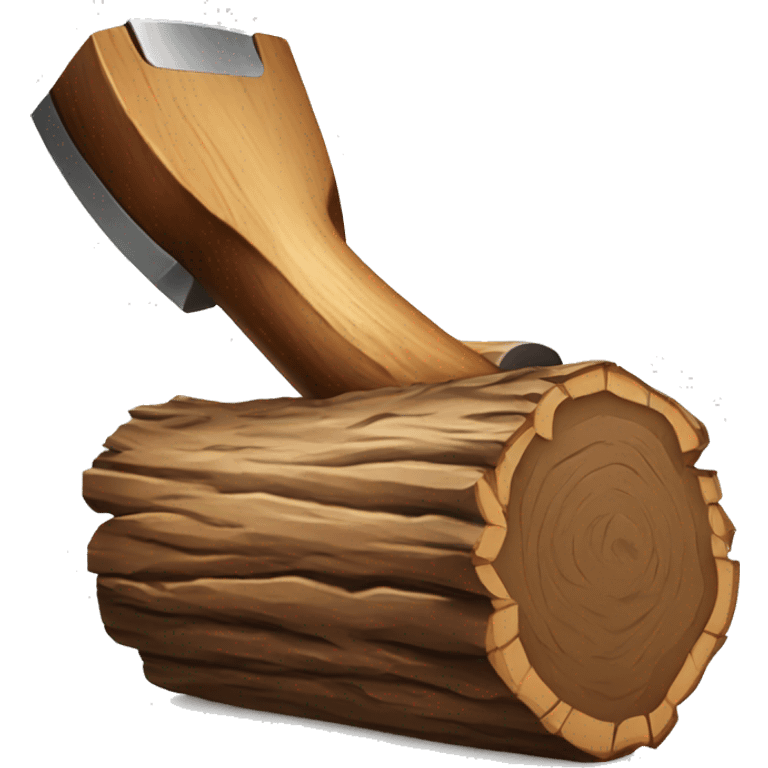 wood log with an axe stuck in the top of it emoji