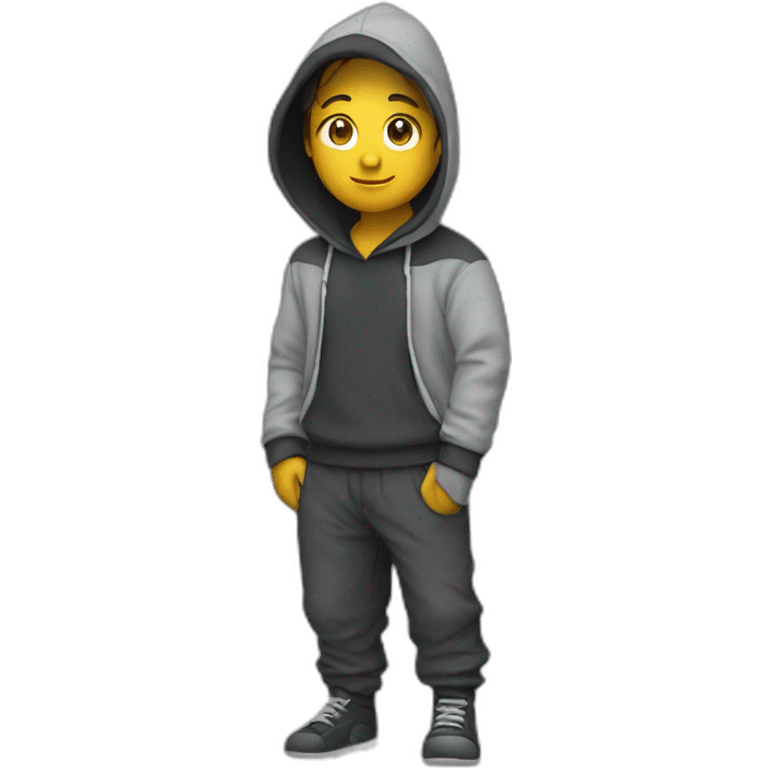 A person wearing a hoodie and karko pants emoji