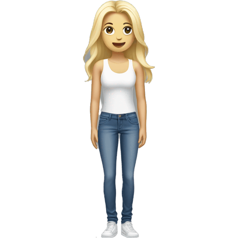 full body white blonde girl with jeans, white tank top emoji