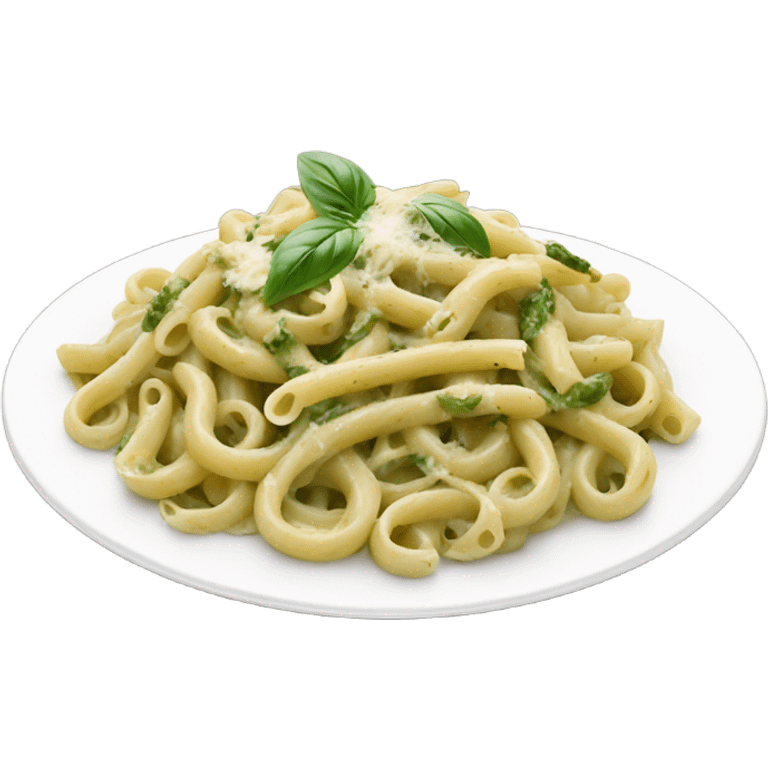 Creamy pesto pasta in a white plate emoji