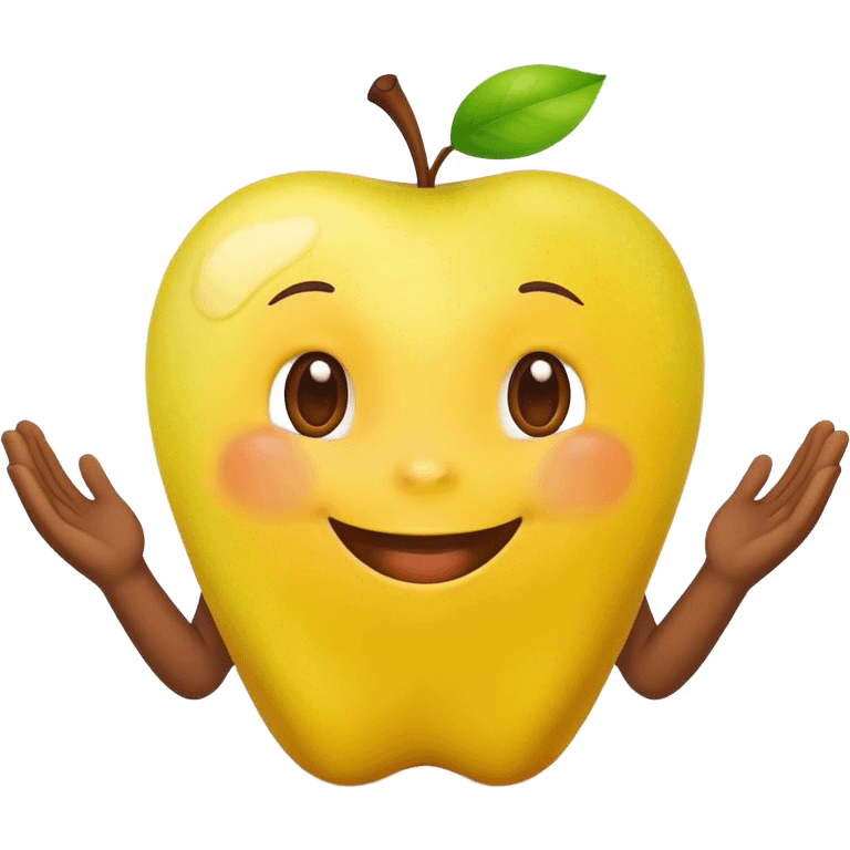 happy yellow apple with hands emoji