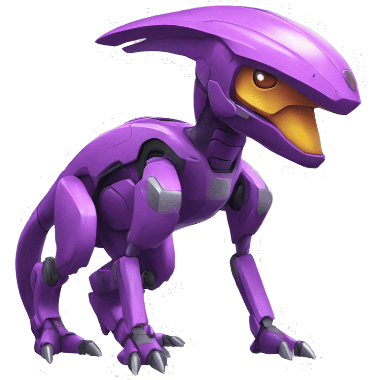 a Genesect-Raptor-Fakémon—hybrid with a futuristic visor-helmet full body emoji