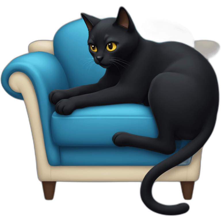 A black cat clawing at a blue sofa emoji