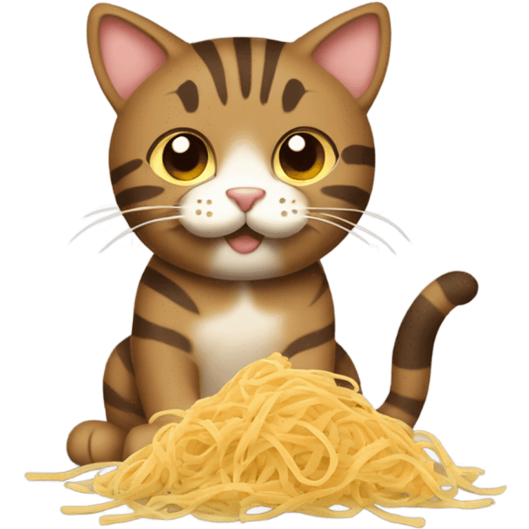 Brown tabby cat eating pasta emoji