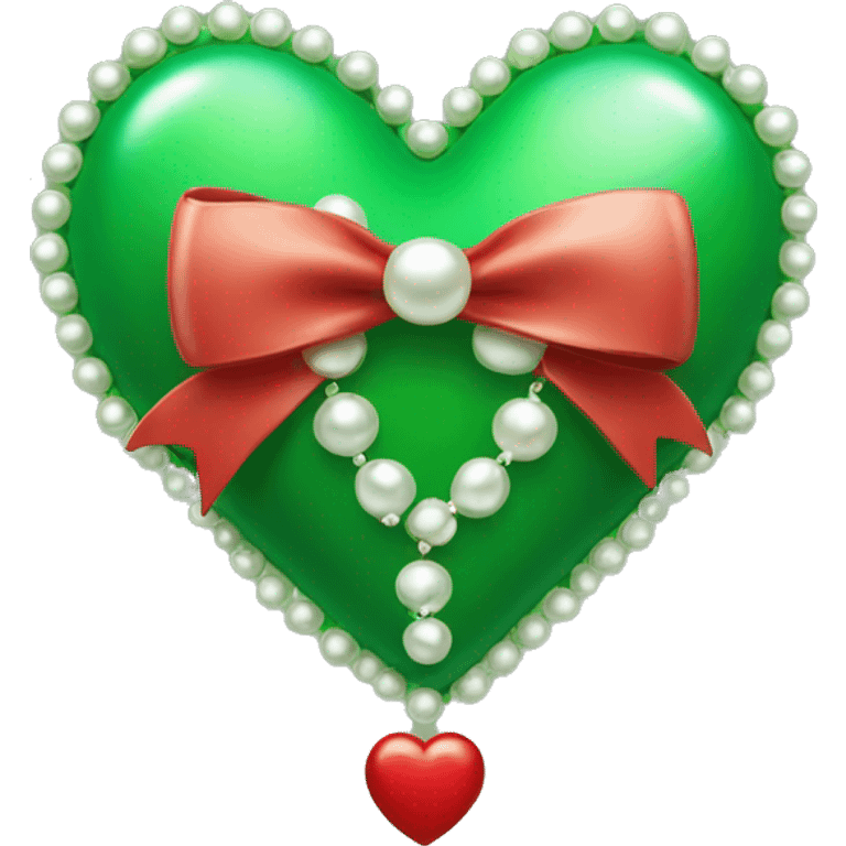 Green heart with no face with pearls and red bow   emoji