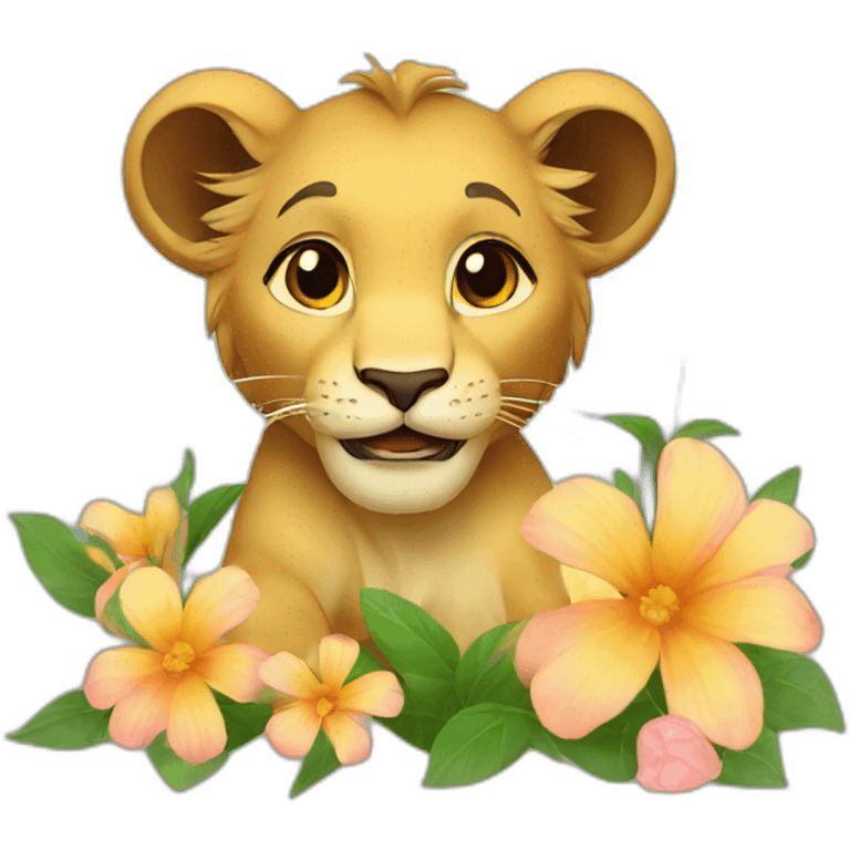 The lion cub and the flowers emoji