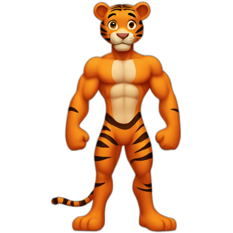 Tigger with a muscle chest and skinny arms emoji