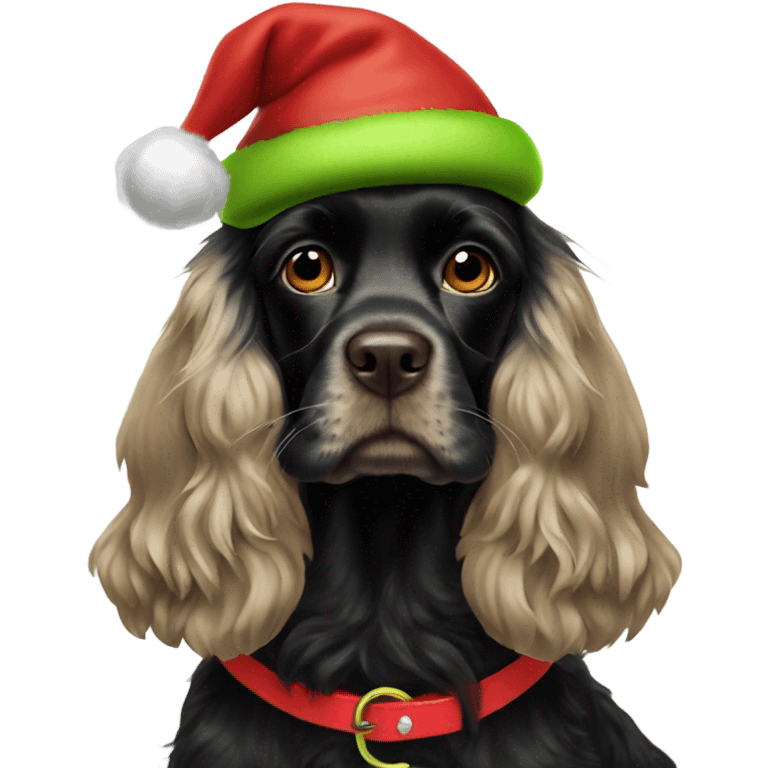 Black cocker spaniel wearing grinch costume emoji