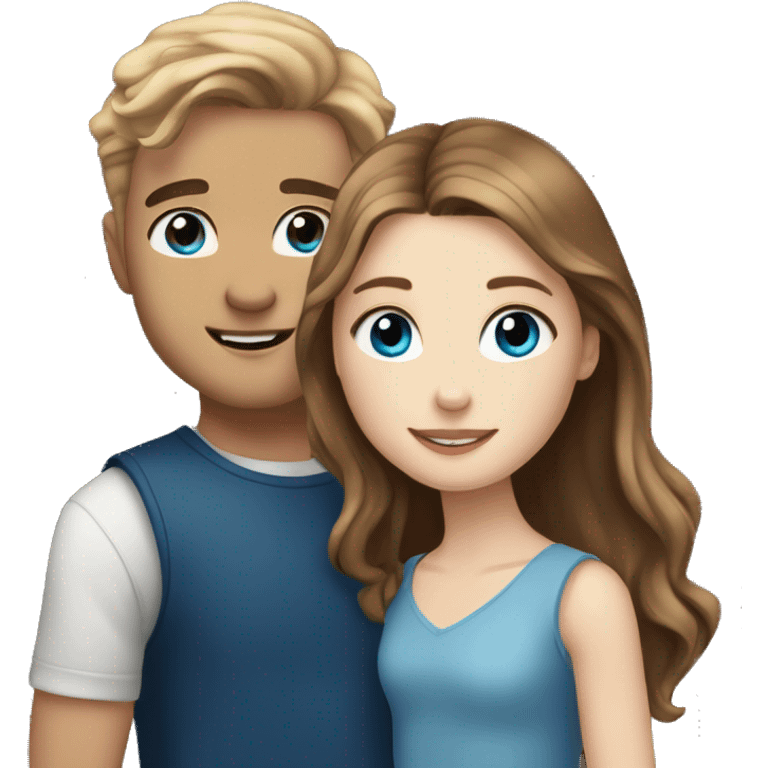 Realistic white girl with long brown hair and white boy with brown hair and blue eyes hugging  emoji