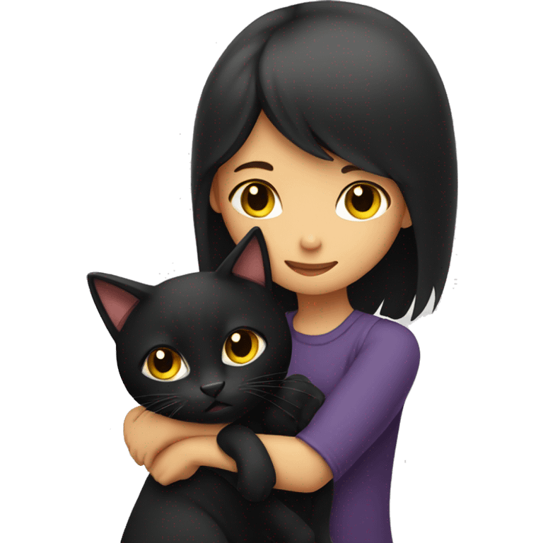 A girl hugging a  black cat emoji