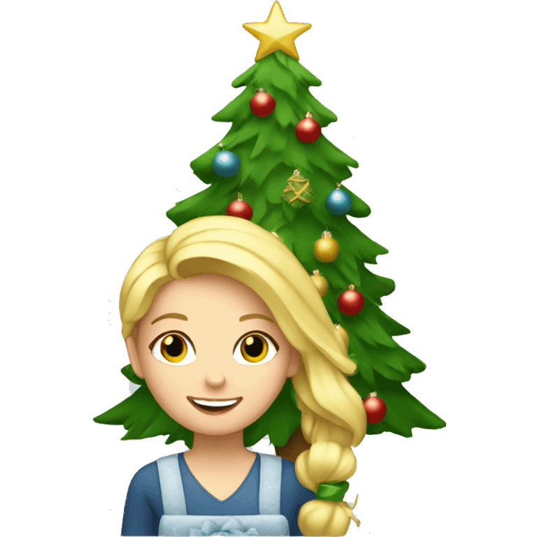 Blond Girl decorating a Christmas tree emoji