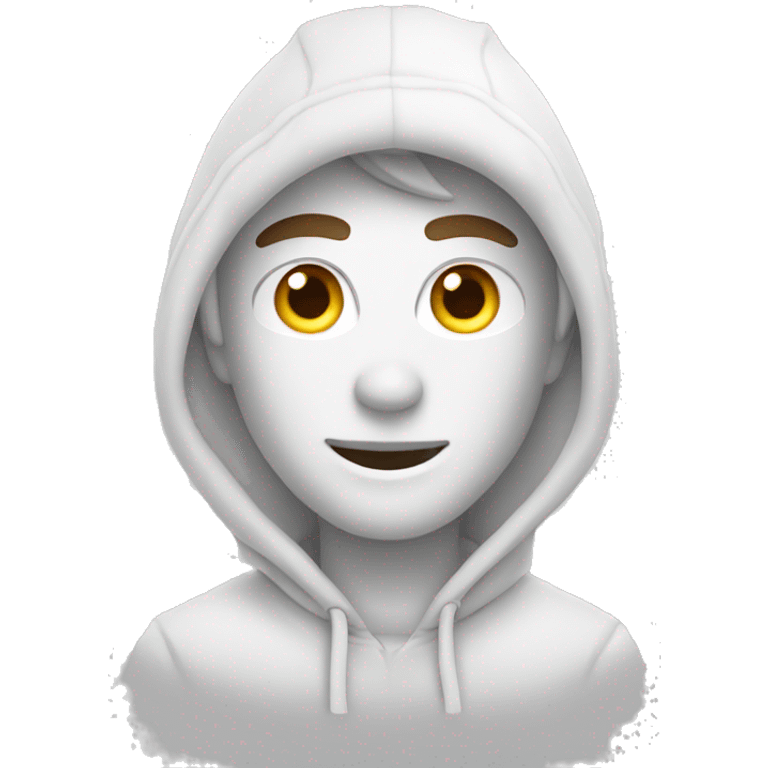 A dude wearing white hoodie make the hoodie hat more pointy emoji