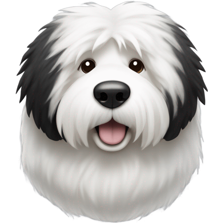 Old English sheepdog with a half and half face like a black (right side) and white (left side) cookie emoji