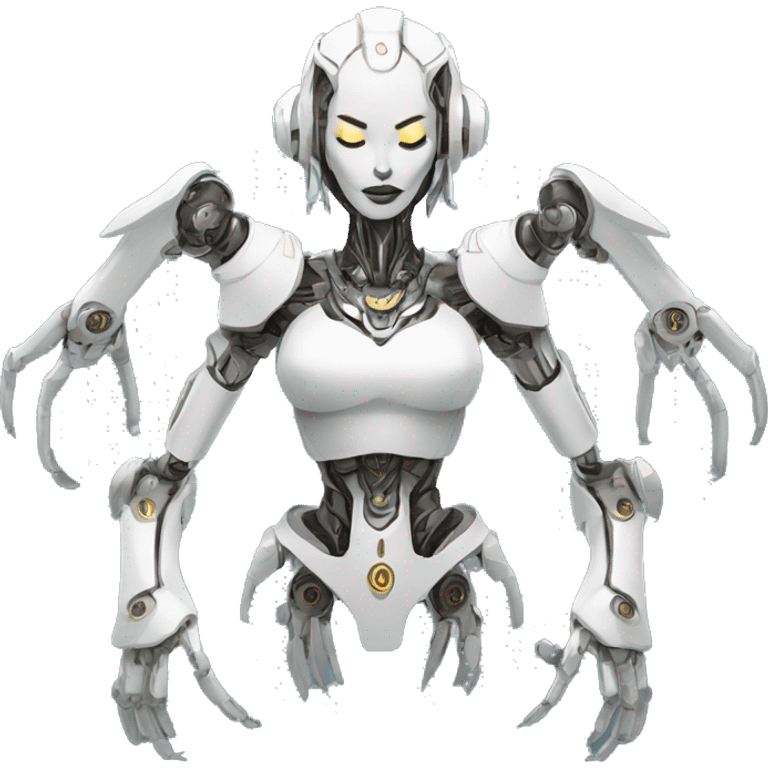 a high-tech white metal robot with multiple arms as kali godess emoji