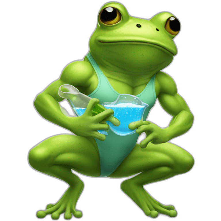 Very Muscular fitness frog doing chemistry emoji