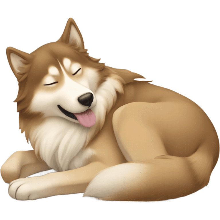 brunette Sleeping beauty girl with golden beige Husky  emoji