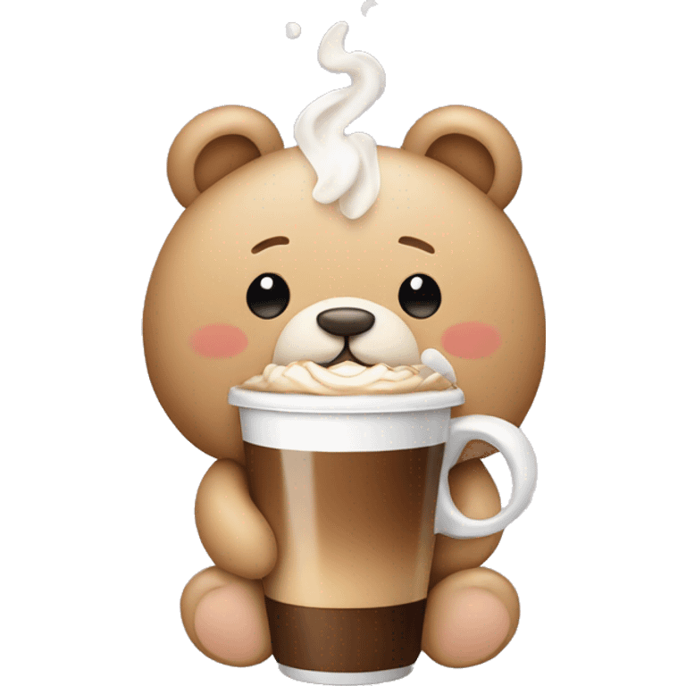 A teddy bear with a bow on top of it’s head drinking a latte emoji