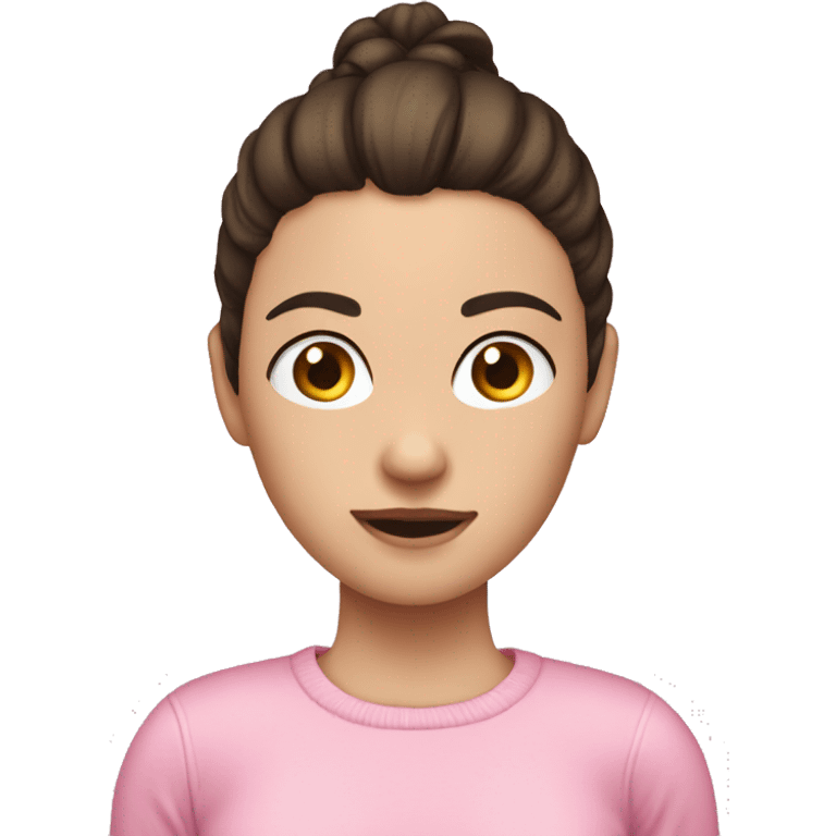 Short brunette with White skin and a ponytail. Pink pull-over emoji