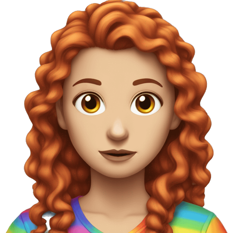 a white girl with long red curly hair in a pony tail with rainbow shirt being bad ass emoji