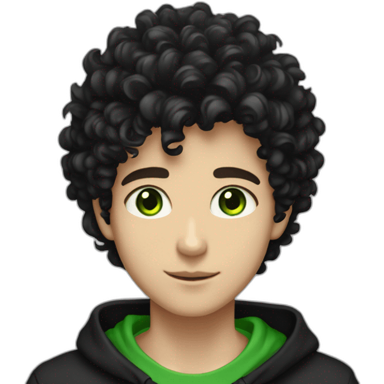 an EBOY blackhoodie green eyes curly black hair and caucasian emoji