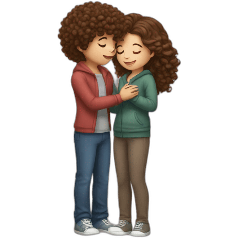 girl with brown hair kissing boy with curly brown hair emoji