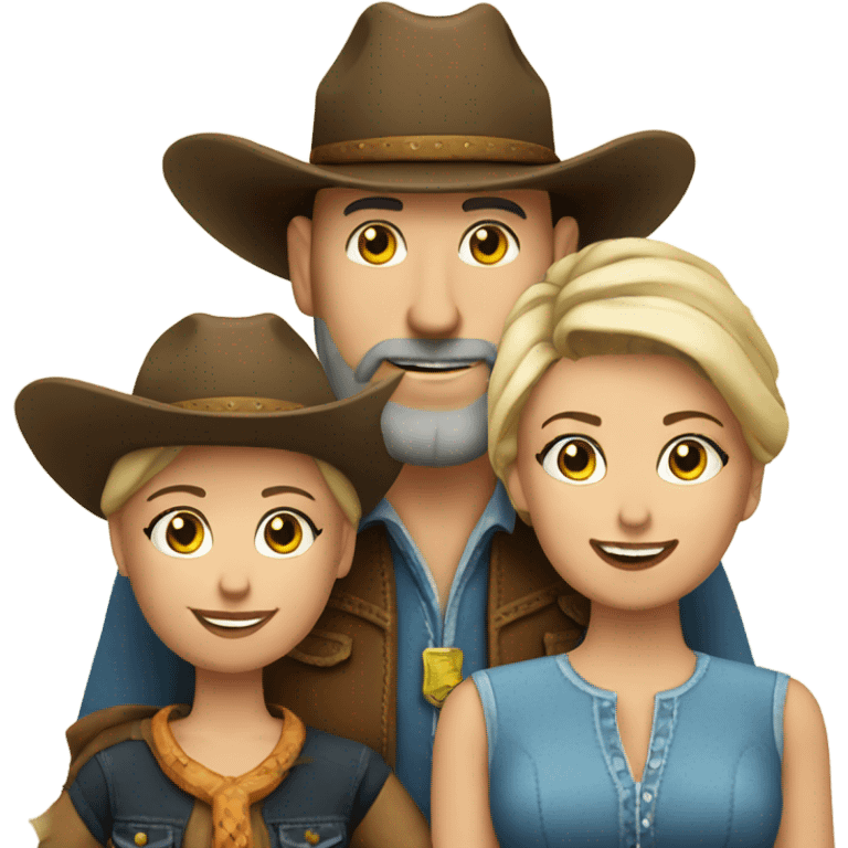 Bald bearded cowboy with wife and daughter emoji