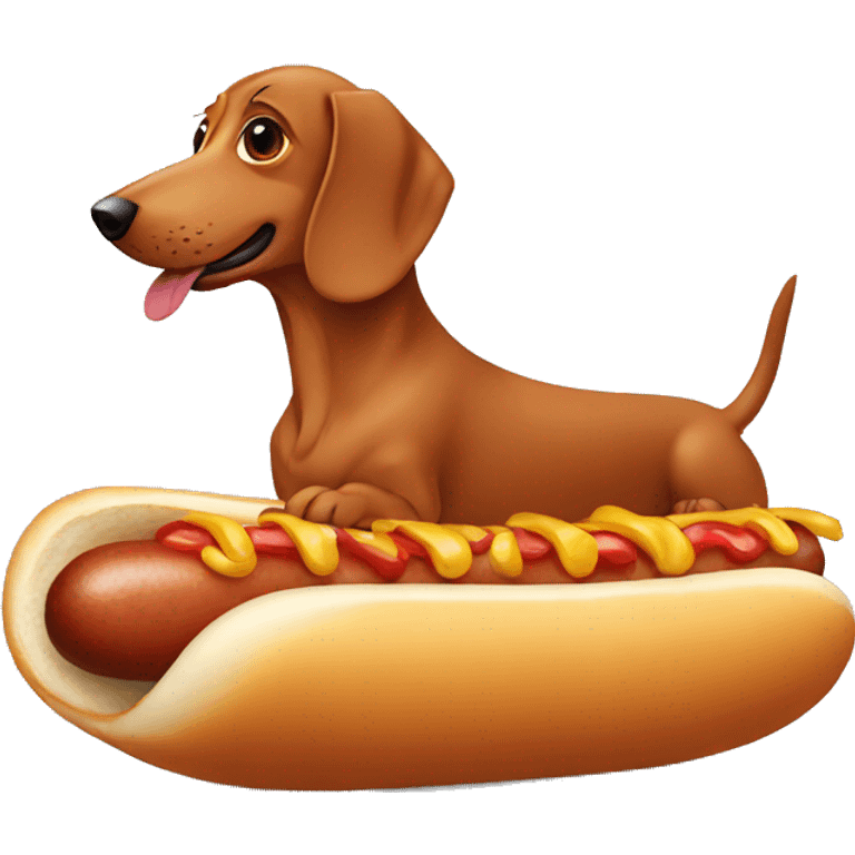 A sausage dog in a hot dog  emoji