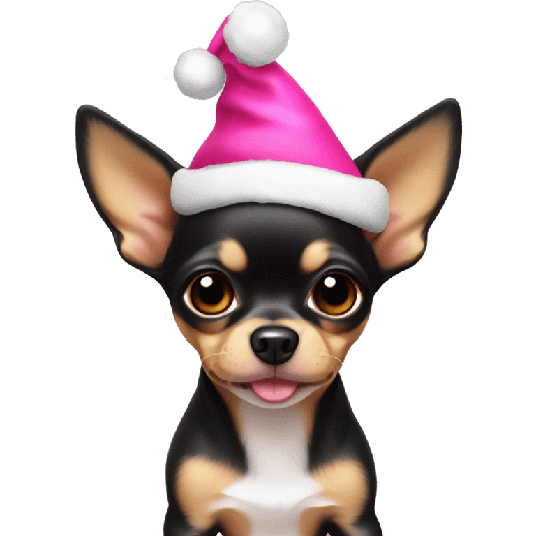 black & tan chihuahua puppy with pink christmas hat  emoji