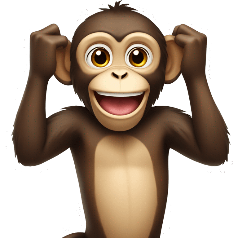 a monkey with a cheeky grin and their hands up emoji