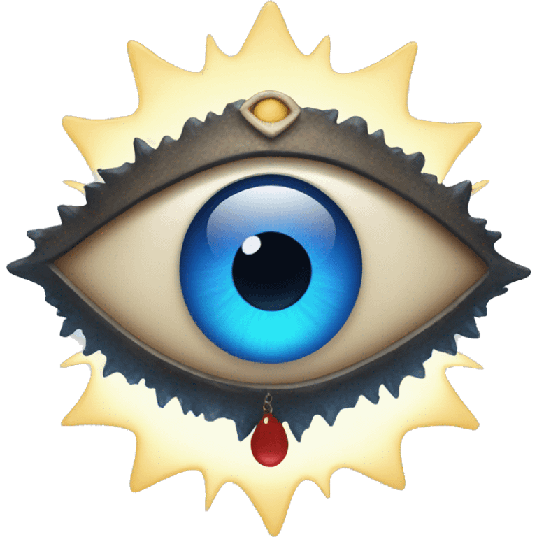 Evil eye with blue heart and sun emoji